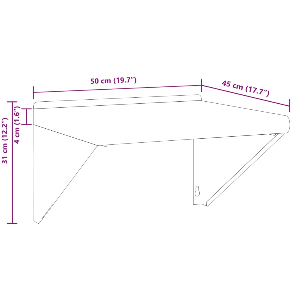 Hyllebraketter 4 stk 23,5x2,5x15,5 cm svart rustfritt stål