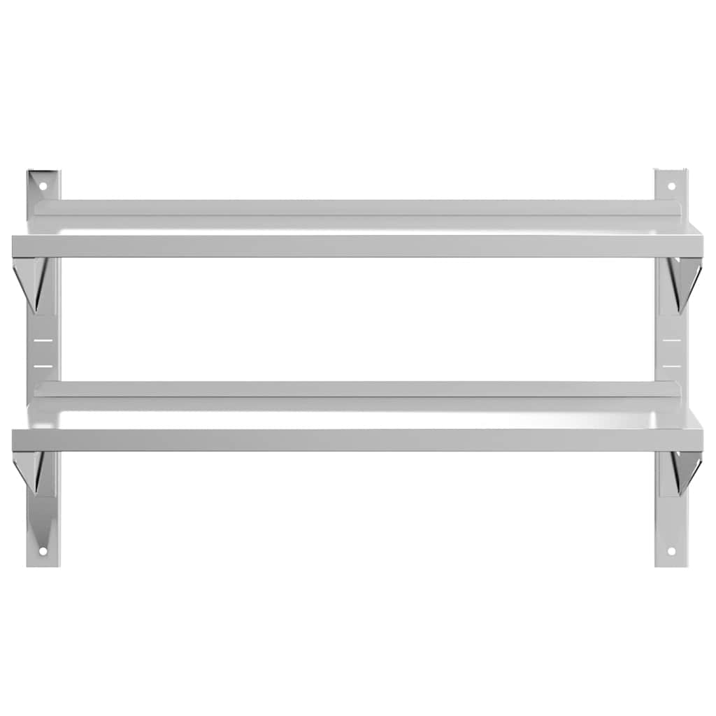 Vegghylle 2 etasjer 100x30x60 cm sølv rustfritt stål