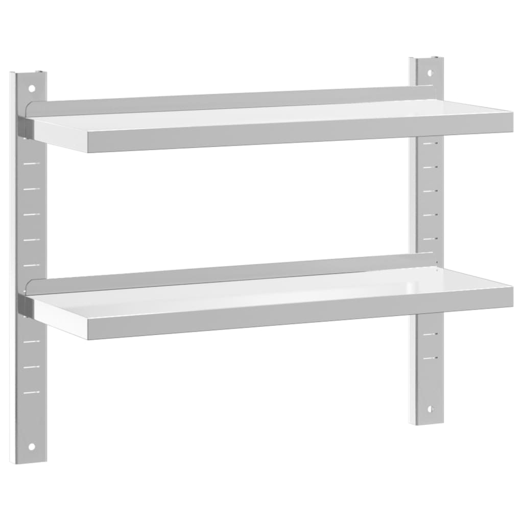 Vegghylle 2 etasjer 75x23,5x60 cm sølv rustfritt stål