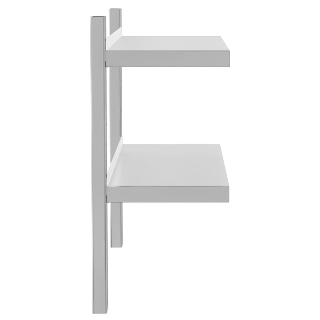 Vegghylle 2 etasjer 75x23,5x60 cm sølv rustfritt stål