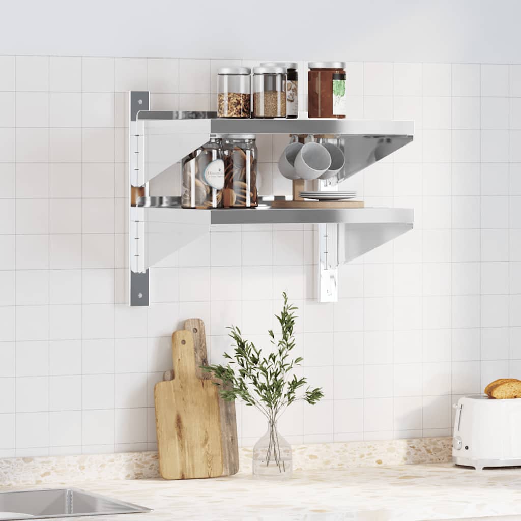 Vegghylle 2 etasjer 50x40x48 cm sølv rustfritt stål
