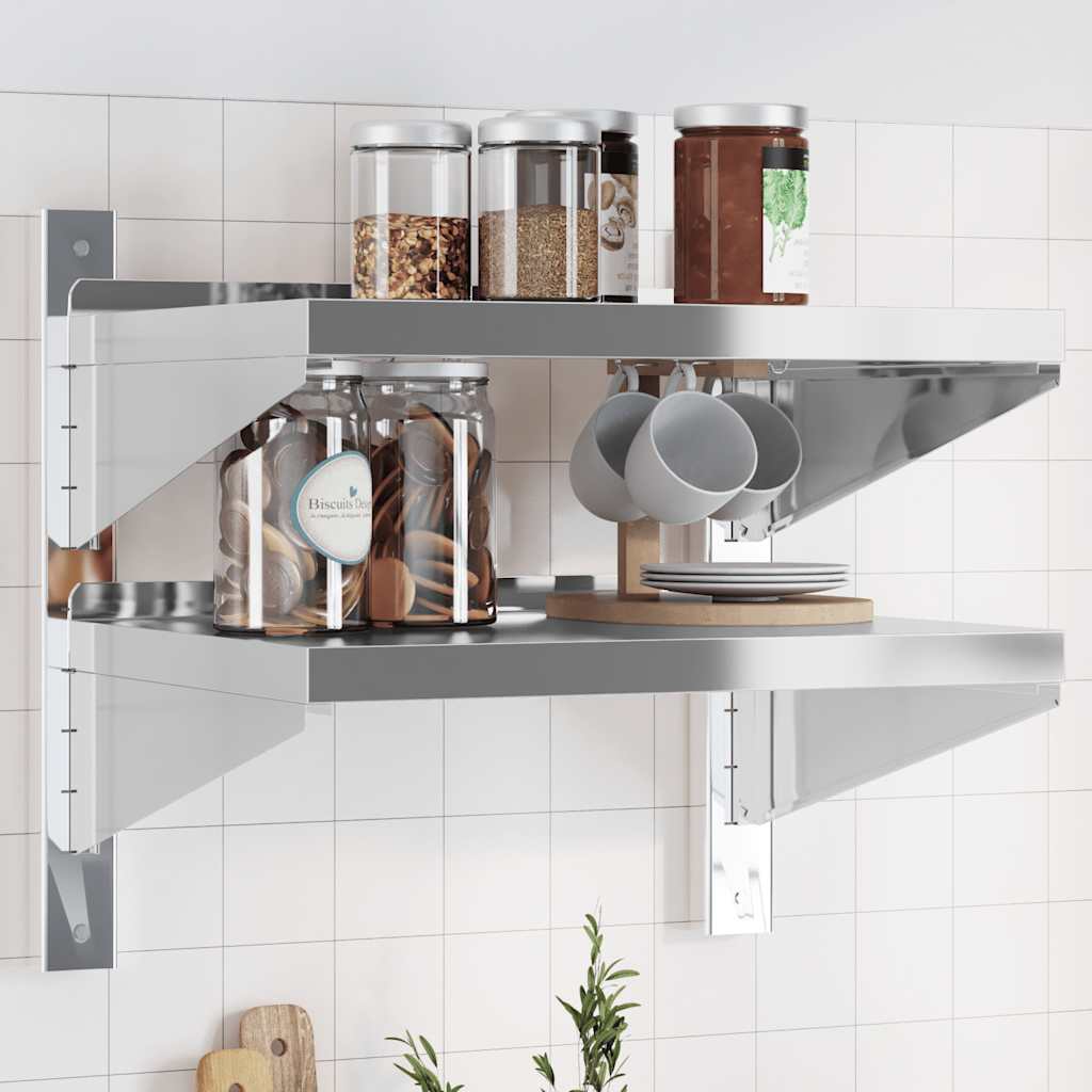 Vegghylle 2 etasjer 50x40x48 cm sølv rustfritt stål