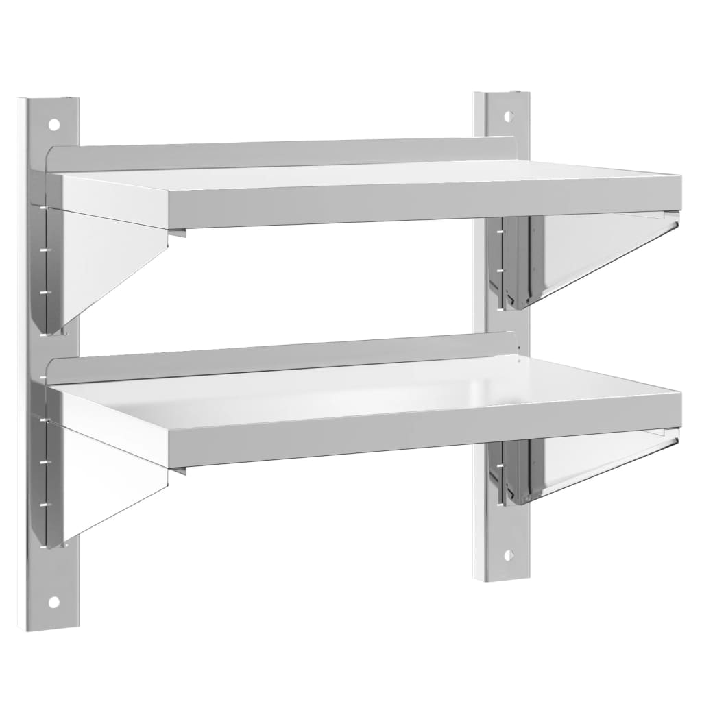 Vegghylle 2 etasjer 50x30x48 cm sølv rustfritt stål
