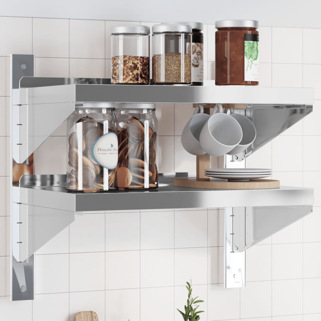 Vegghylle 2 etasjer 50x30x48 cm sølv rustfritt stål