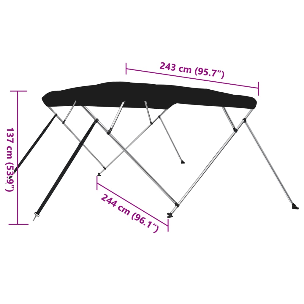 Biminitopp 4-buet svart 243x244x137 cm