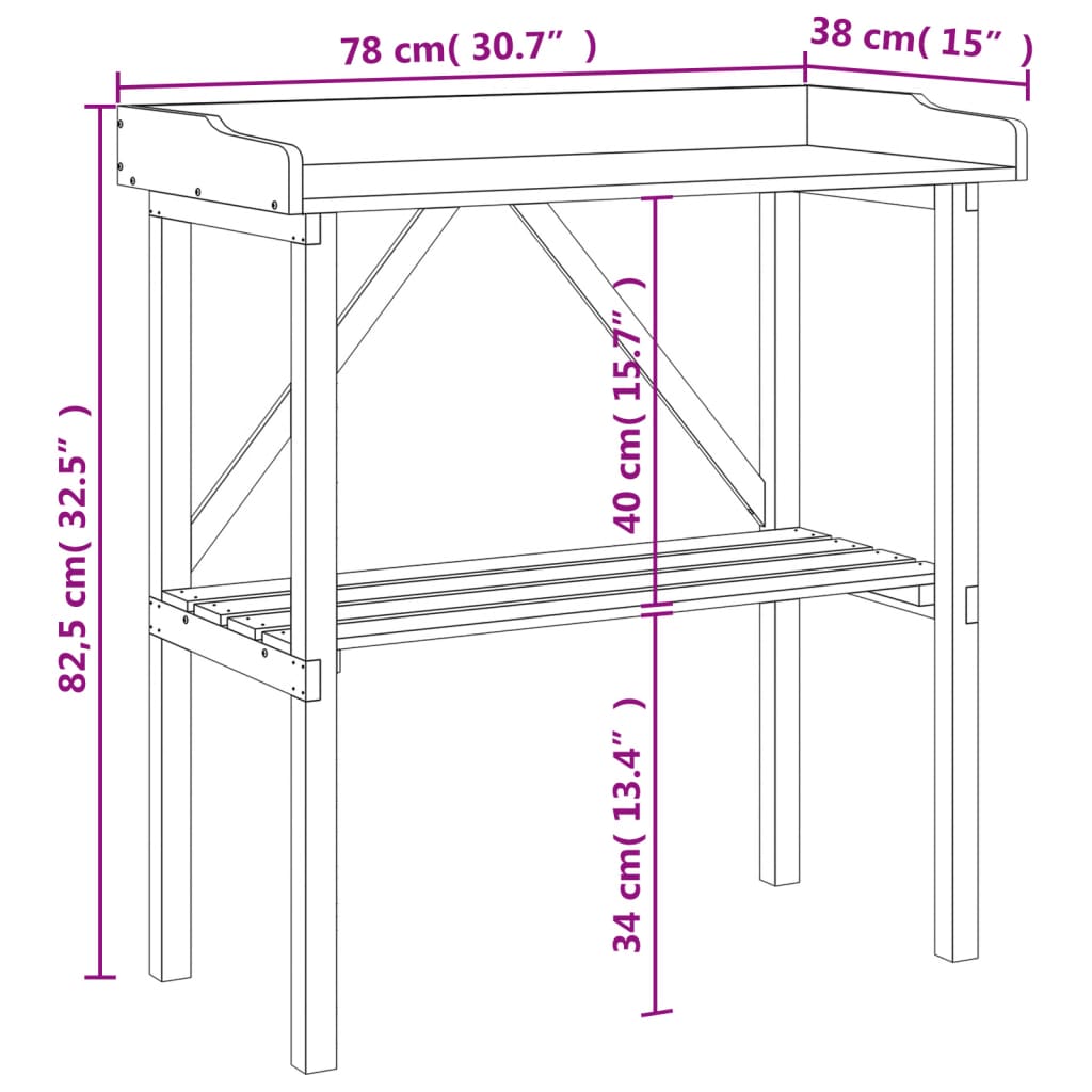 Plantebord med hylle 78x38x82,5 cm heltre gran vidaXL