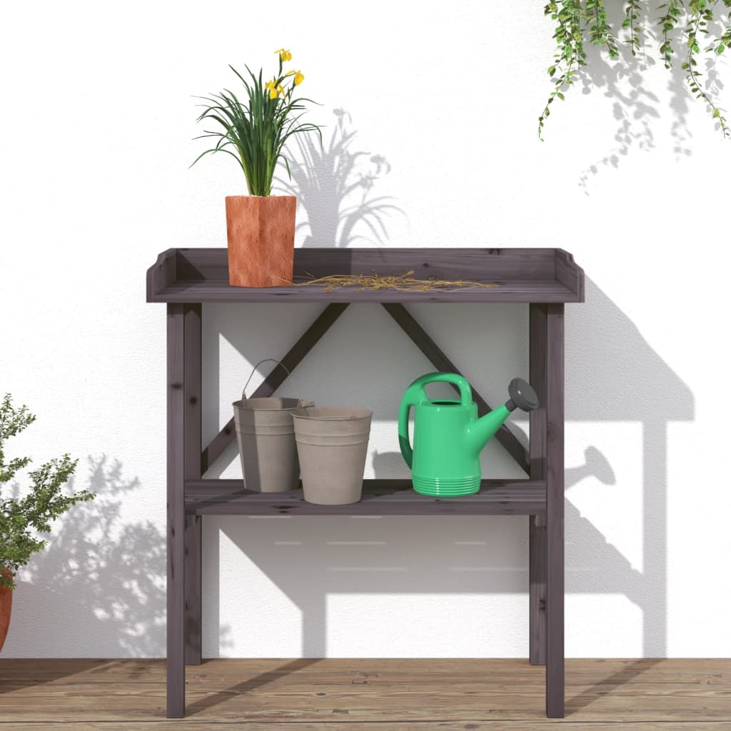 Plantebord med hylle grå 78x38x82,5 cm heltre gran