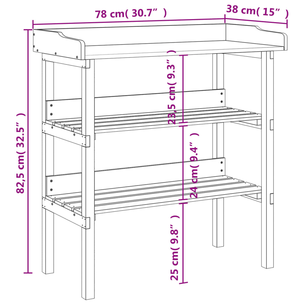 Plantebord med hyller 78x38x82,5 cm heltre gran vidaXL