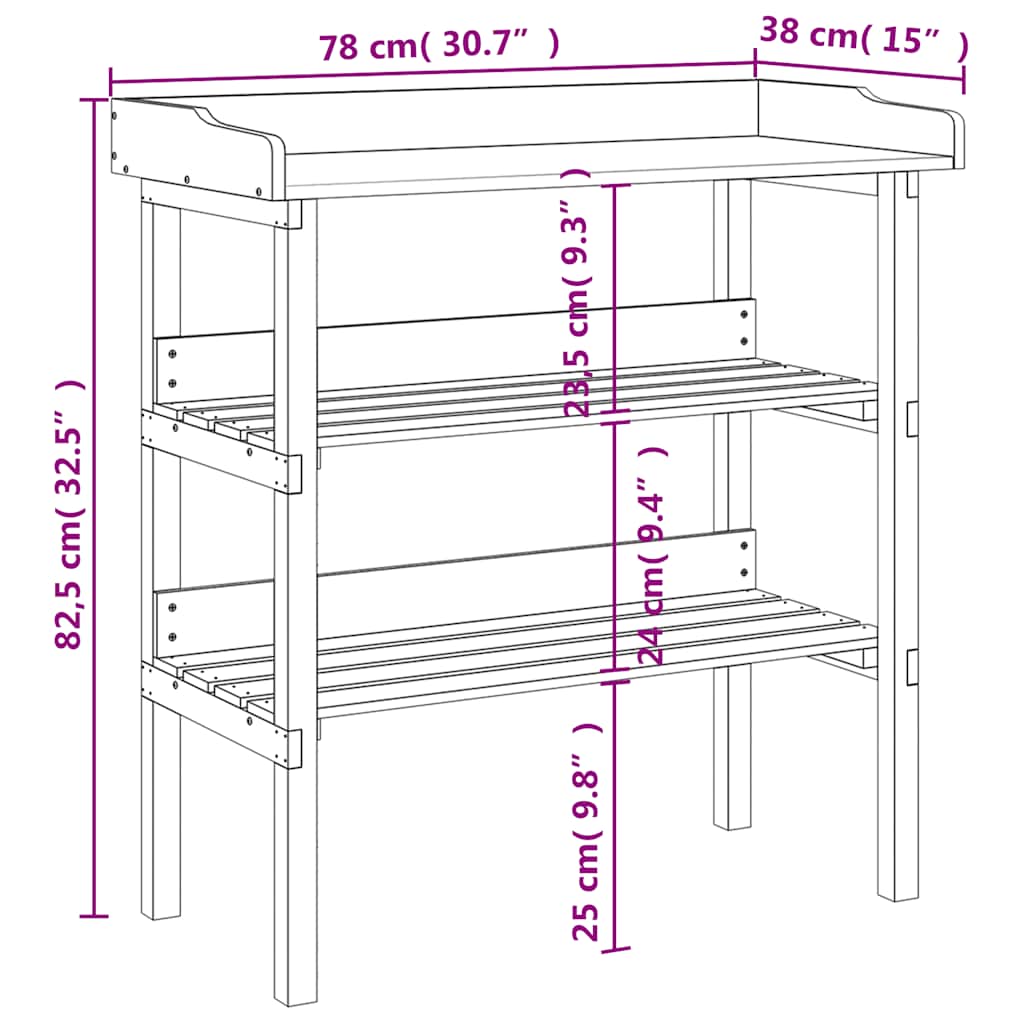 Plantebord med hyller brun 78x38x82,5 cm heltre gran vidaXL