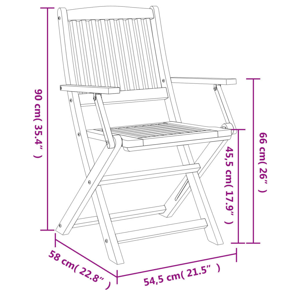 Sammenleggbare hagestoler 6 stk 54,5x58x90 cm heltre akasie