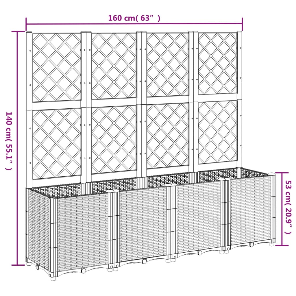 Plantekasse med espalier blågrå 160x40x140 cm PP