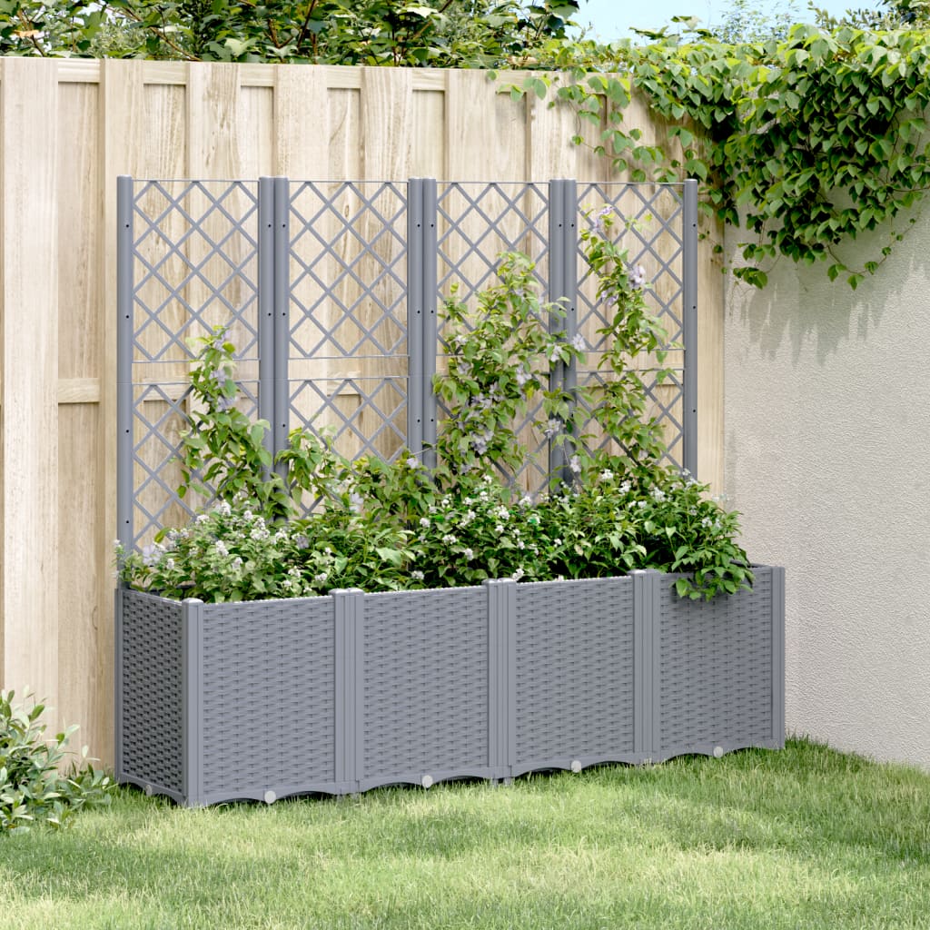 Plantekasse med espalier blågrå 160x40x140 cm PP