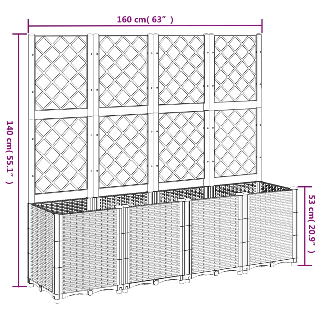Plantekasse med espalier brun 160x40x140 cm PP