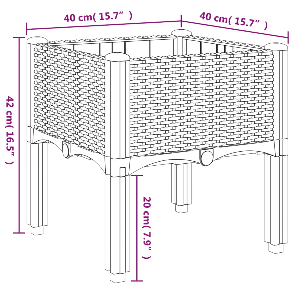 Plantekasse med ben brun 40x40x42 cm PP