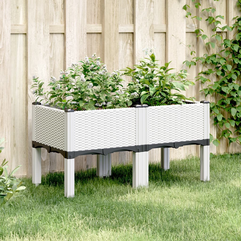 Plantekasse med ben hvit 80x40x42 cm PP