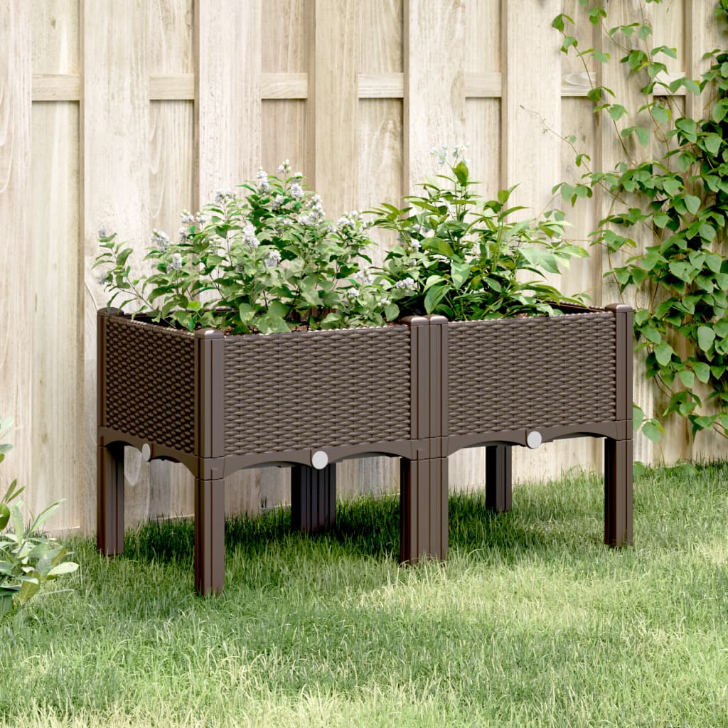 Plantekasse med ben brun 80x40x42 cm PP