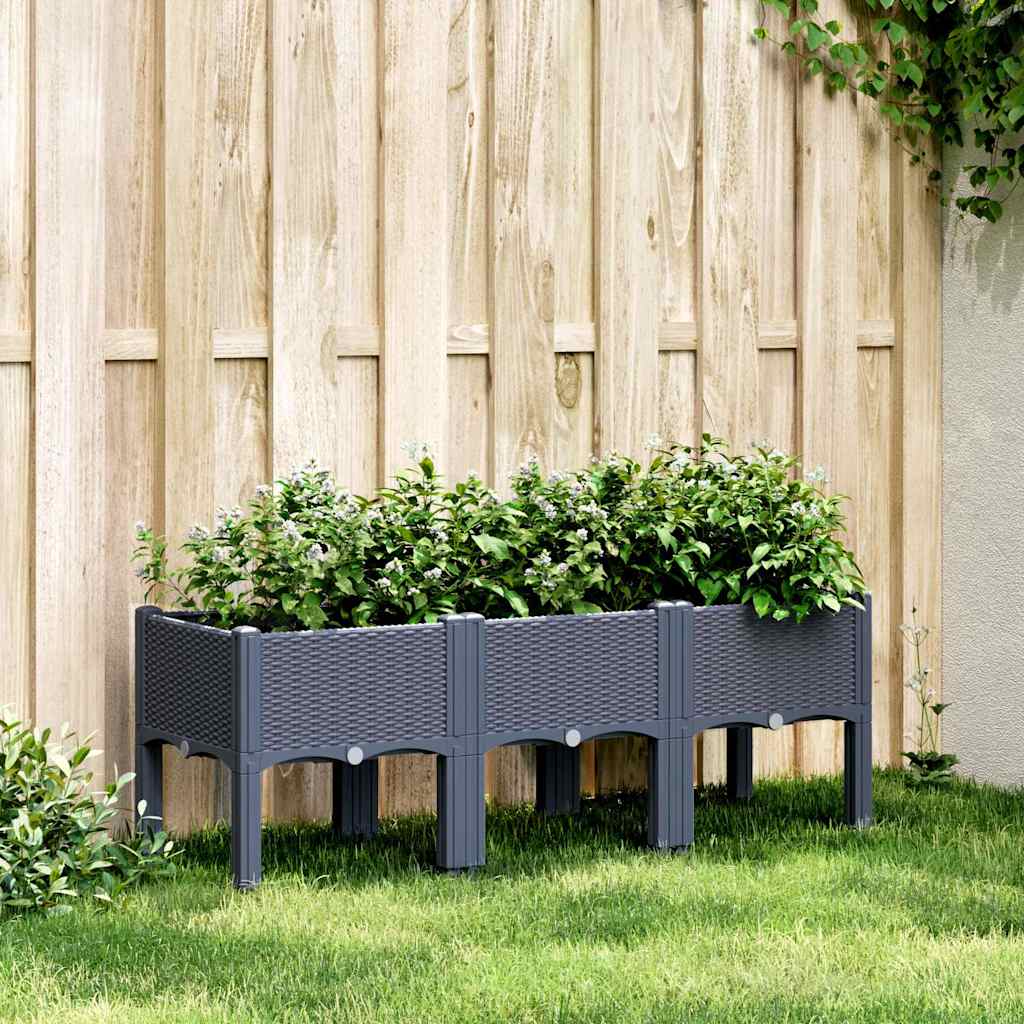 Plantekasse med ben blågrå 120x40x42 cm PP