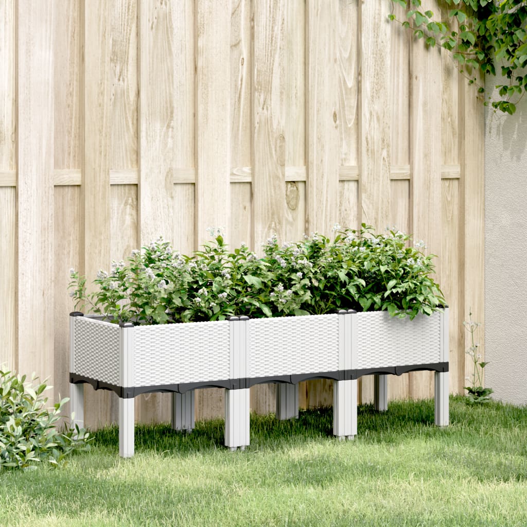 Plantekasse med ben hvit 120x40x42 cm PP