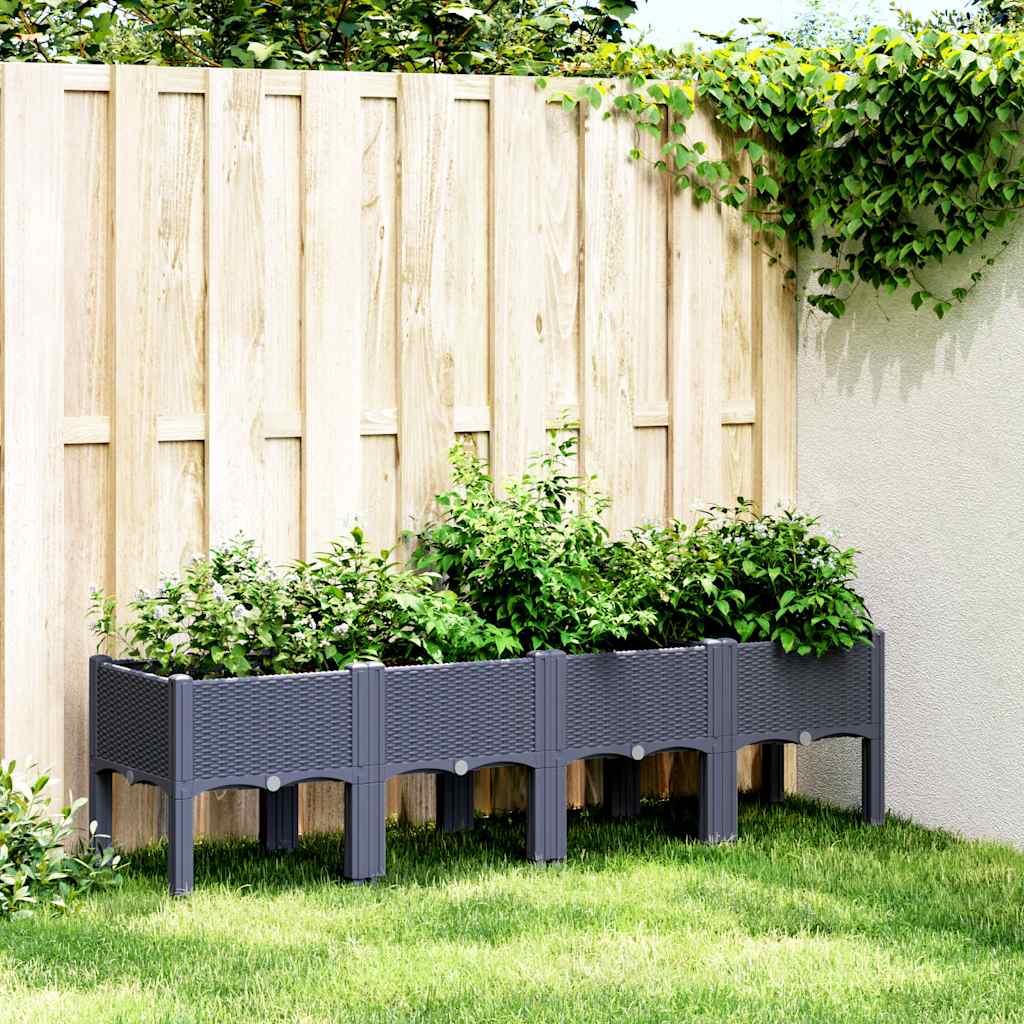 Plantekasse med ben blågrå 160x40x42 cm PP