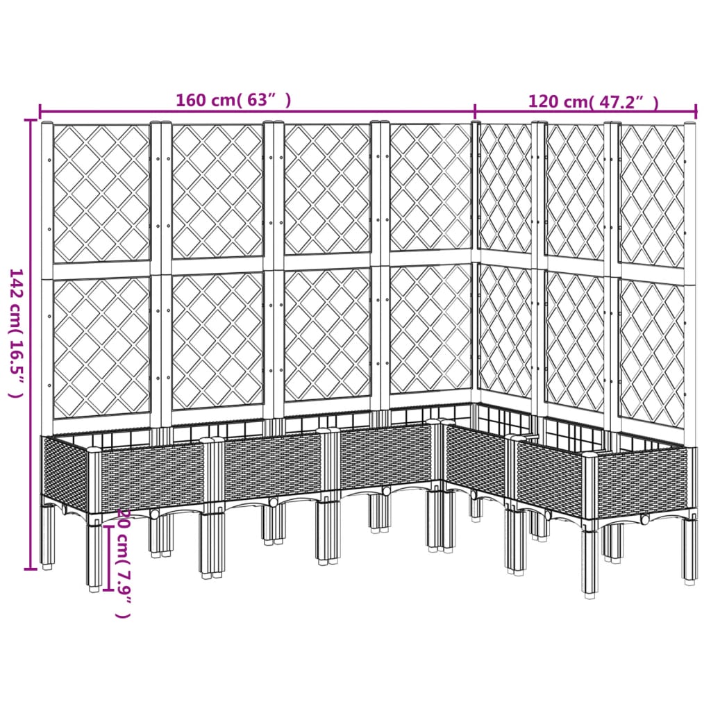Plantekasse med espalier hvit 160x120x142 cm PP