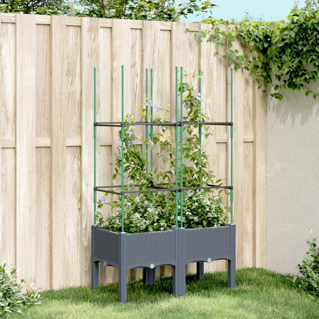 Plantekasse med espalier blågrå 80x40x142,5 cm PP