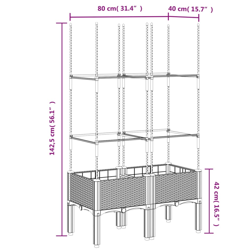 Plantekasse med espalier brun 80x40x142,5 cm PP