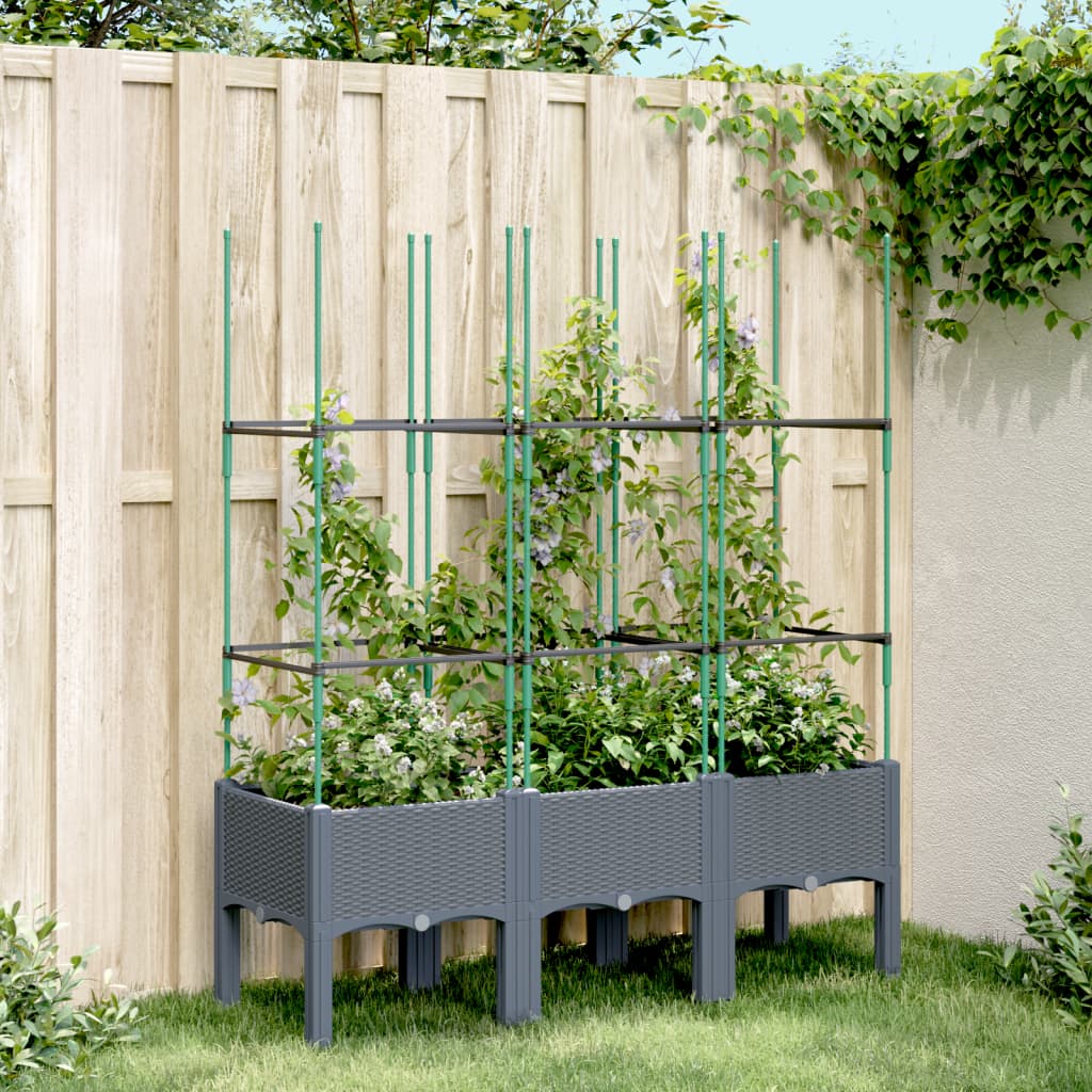 Plantekasse med espalier blågrå 120x40x142,5 cm PP