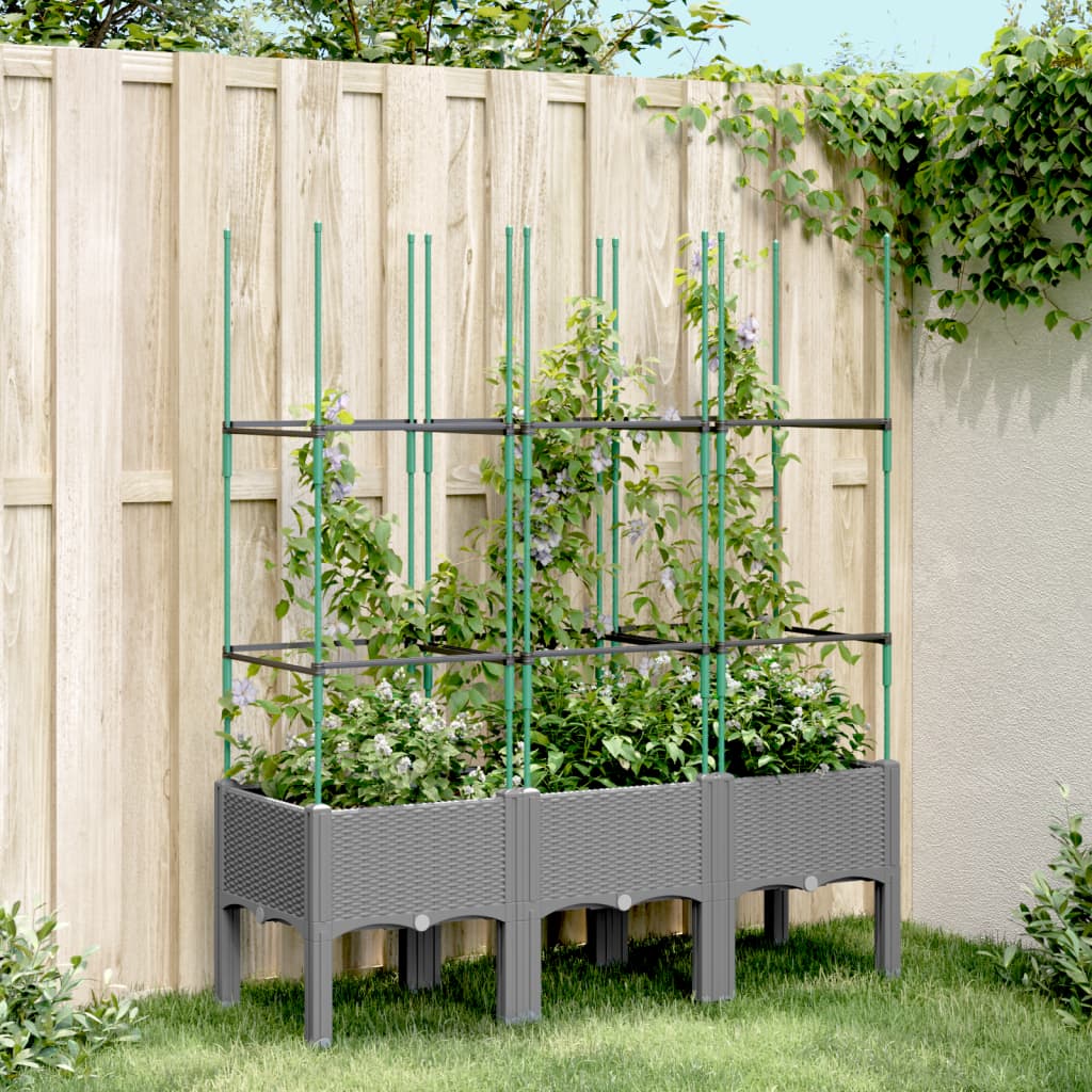 Plantekasse med espalier lysegrå 120x40x142,5 cm PP