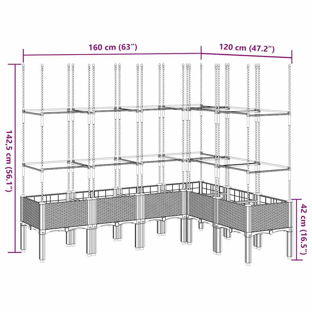 Plantekasse med espalier lysegrå 160x120x142,5 cm PP