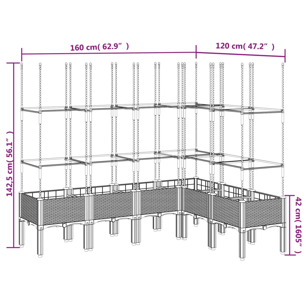 Plantekasse med espalier brun 160x120x142,5 cm PP