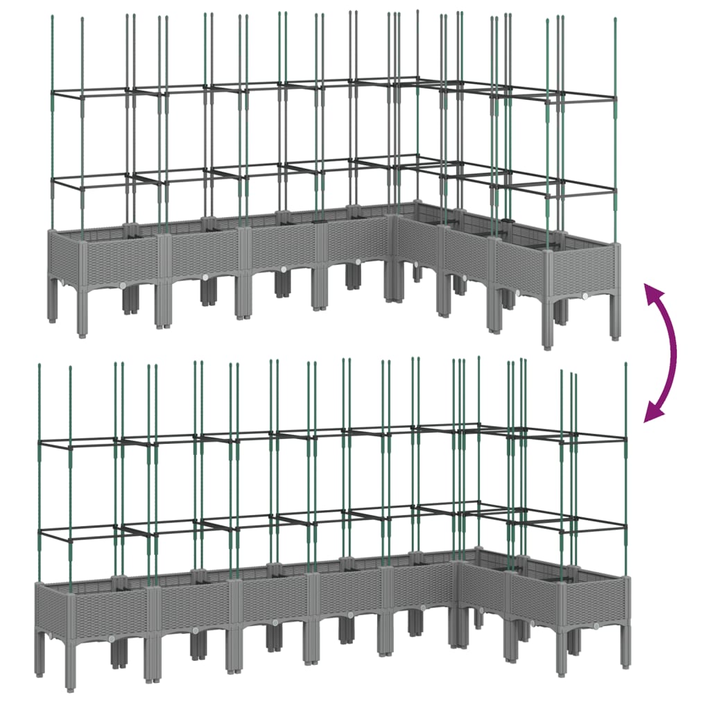 Plantekasse med espalier lysegrå 200x160x142,5 cm PP