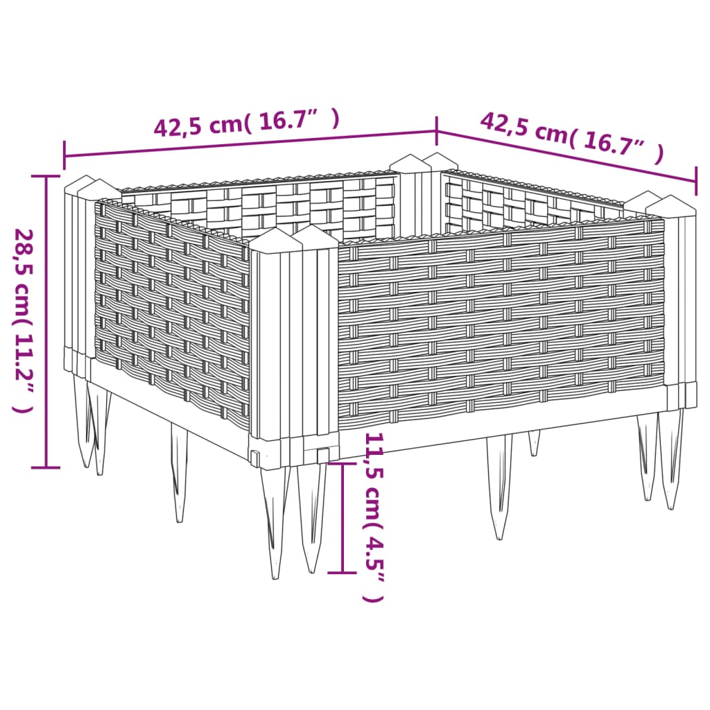 Plantekasse med plugger svart 42,5x42,5x28,5 cm PP