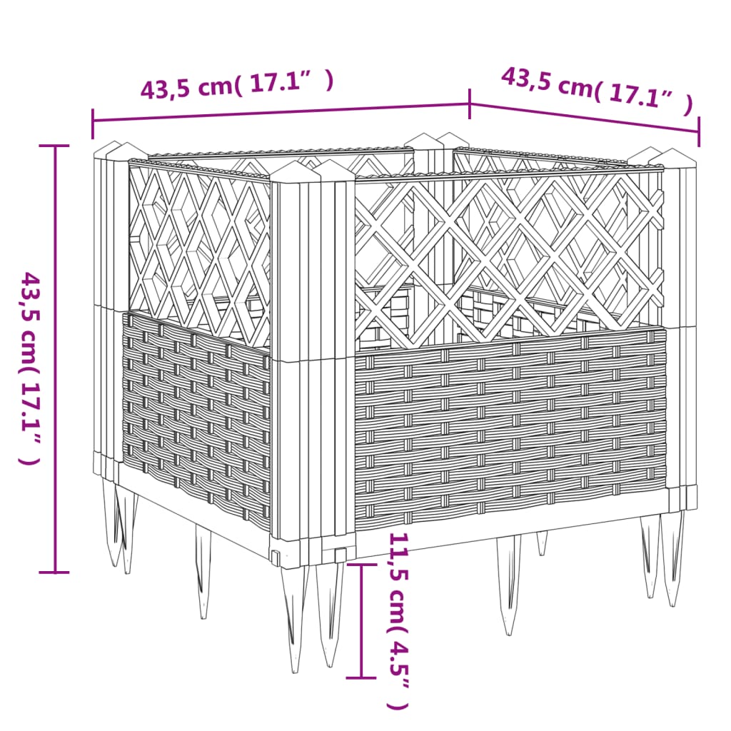 Plantekasse med plugger svart 43,5x43,5x43,5 cm PP