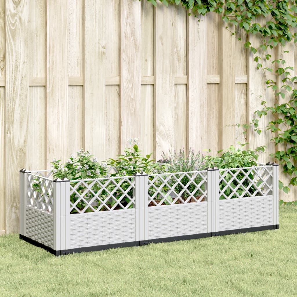 Plantekasse med plugger hvit 123,5x43,5x43,5 cm PP