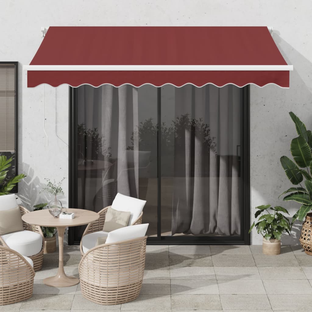 Manuell uttrekkbar markise med LED burgunder 300x250 cm