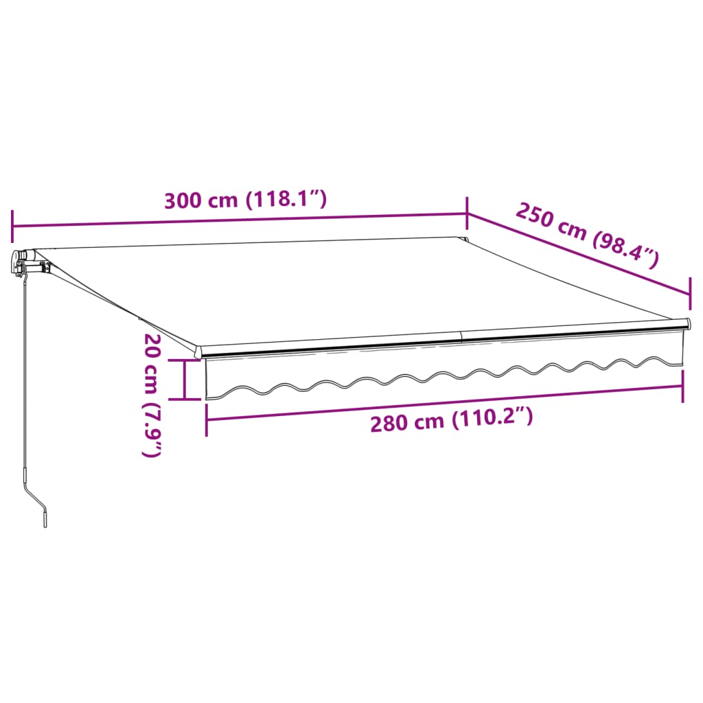 Automatisk uttrekkbar markise med LED burgunder 300x250 cm