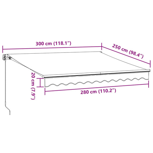 Automatisk uttrekkbar markise med LED burgunder 300x250 cm