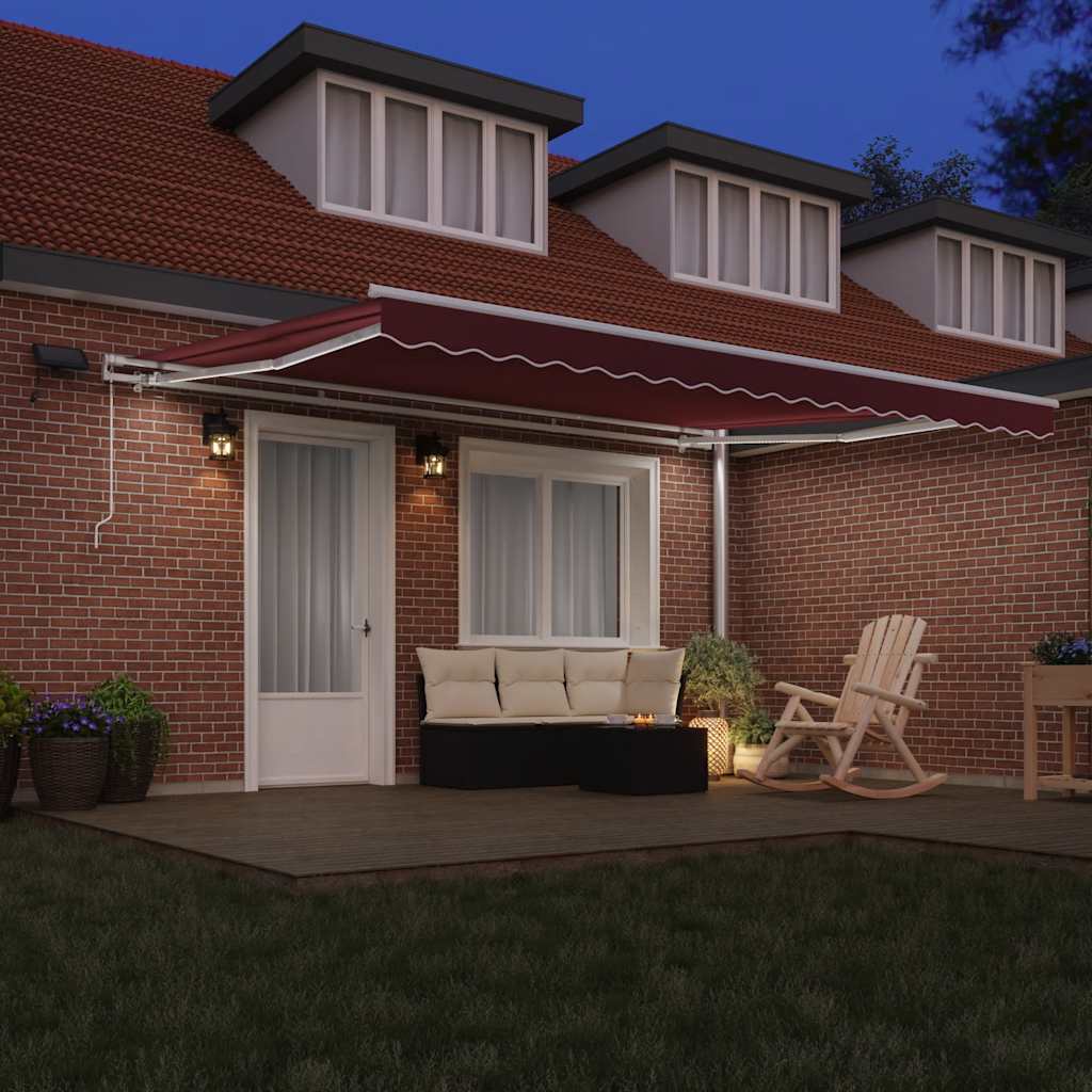 Manuell uttrekkbar markise med LED burgunder 450x300 cm