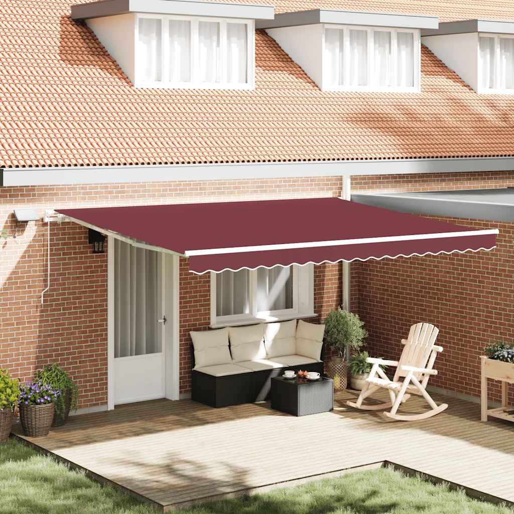 Manuell uttrekkbar markise med LED burgunder 450x300 cm
