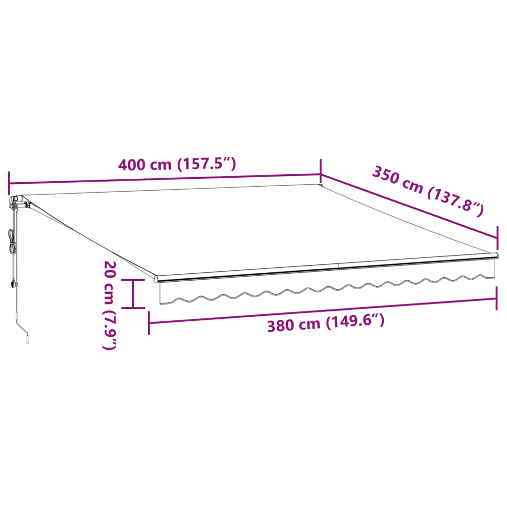 Automatisk uttrekkbar markise med LED burgunder 400x350 cm