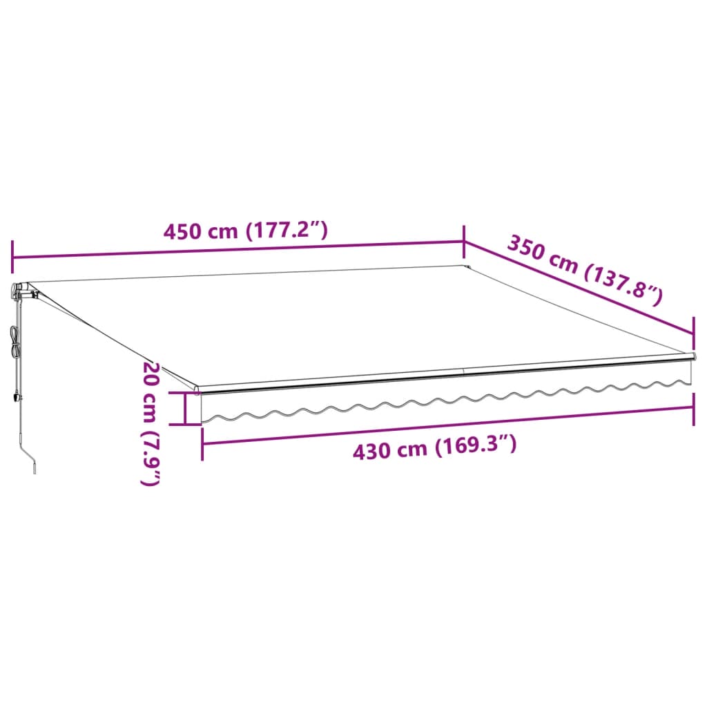 Automatisk uttrekkbar markise med LED burgunder 450x350 cm