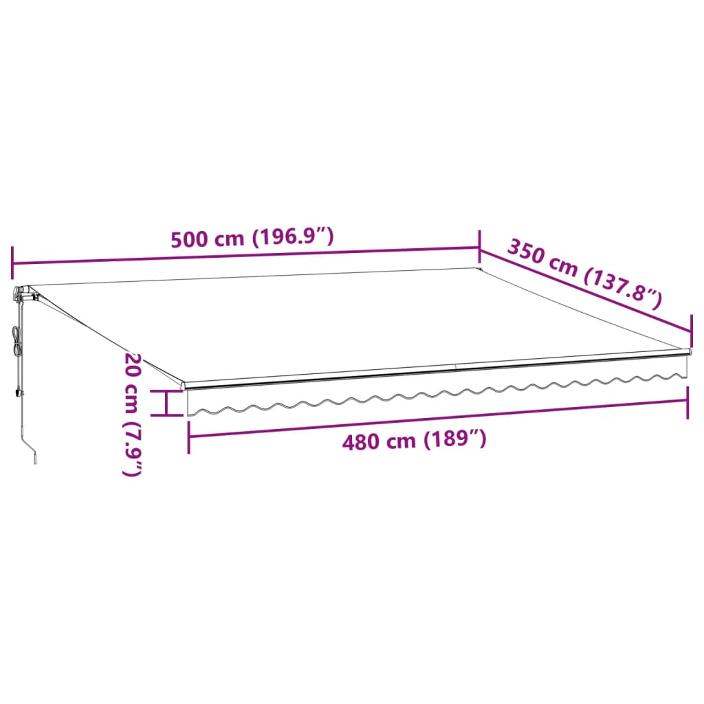 Automatisk uttrekkbar markise med LED burgunder 500x350 cm