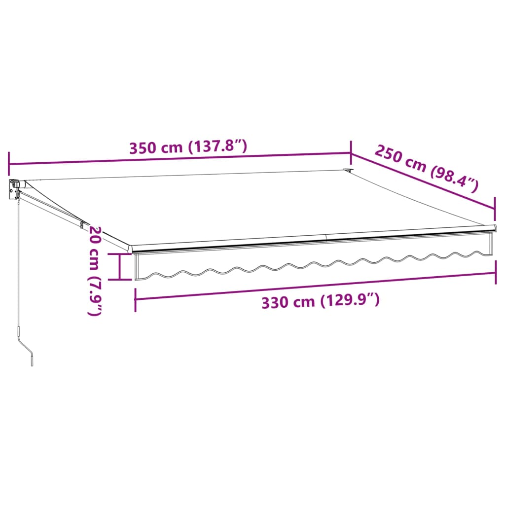 Manuell uttrekkbar markise burgunder 350x250 cm