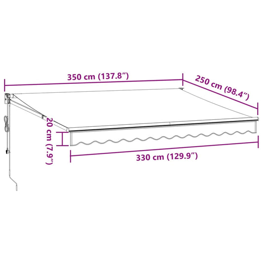 Automatisk uttrekkbar markise med LED burgunder 350x250 cm