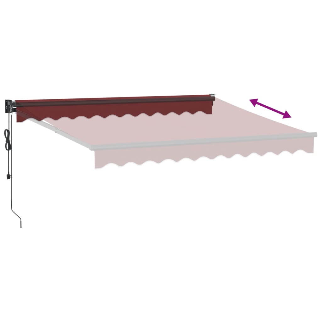 Automatisk uttrekkbar markise med LED burgunder 300x250 cm