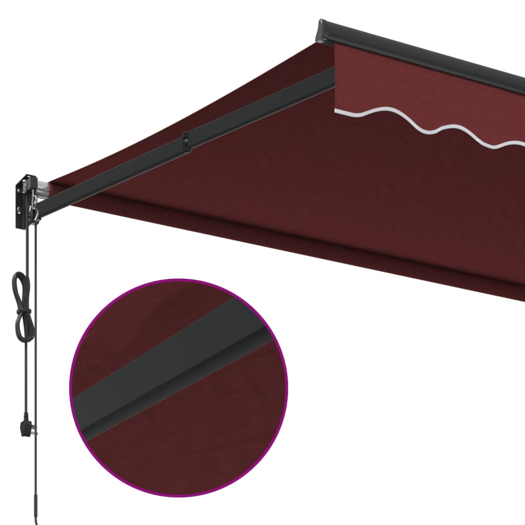 Automatisk uttrekkbar markise med LED burgunder 300x250 cm