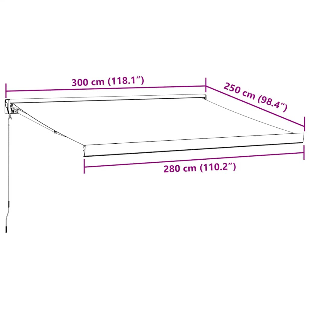 Manuell uttrekkbar markise burgunder 300x250 cm