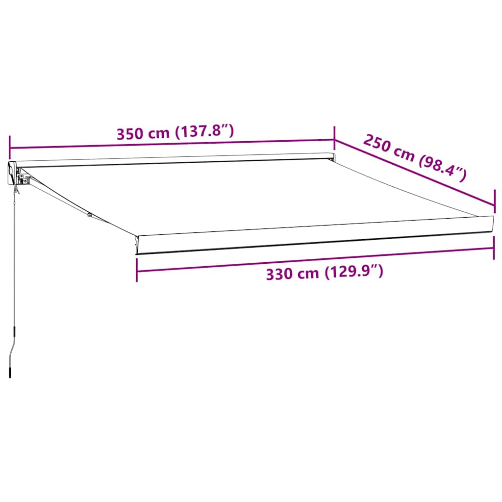 Manuell uttrekkbar markise burgunder 350x250 cm