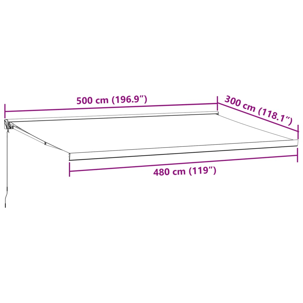 Manuell uttrekkbar markise burgunder 500x300 cm