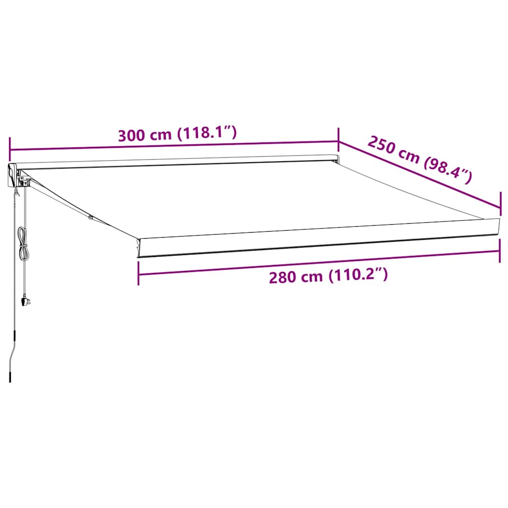 Automatisk uttrekkbar markise med LED burgunder 300x250 cm